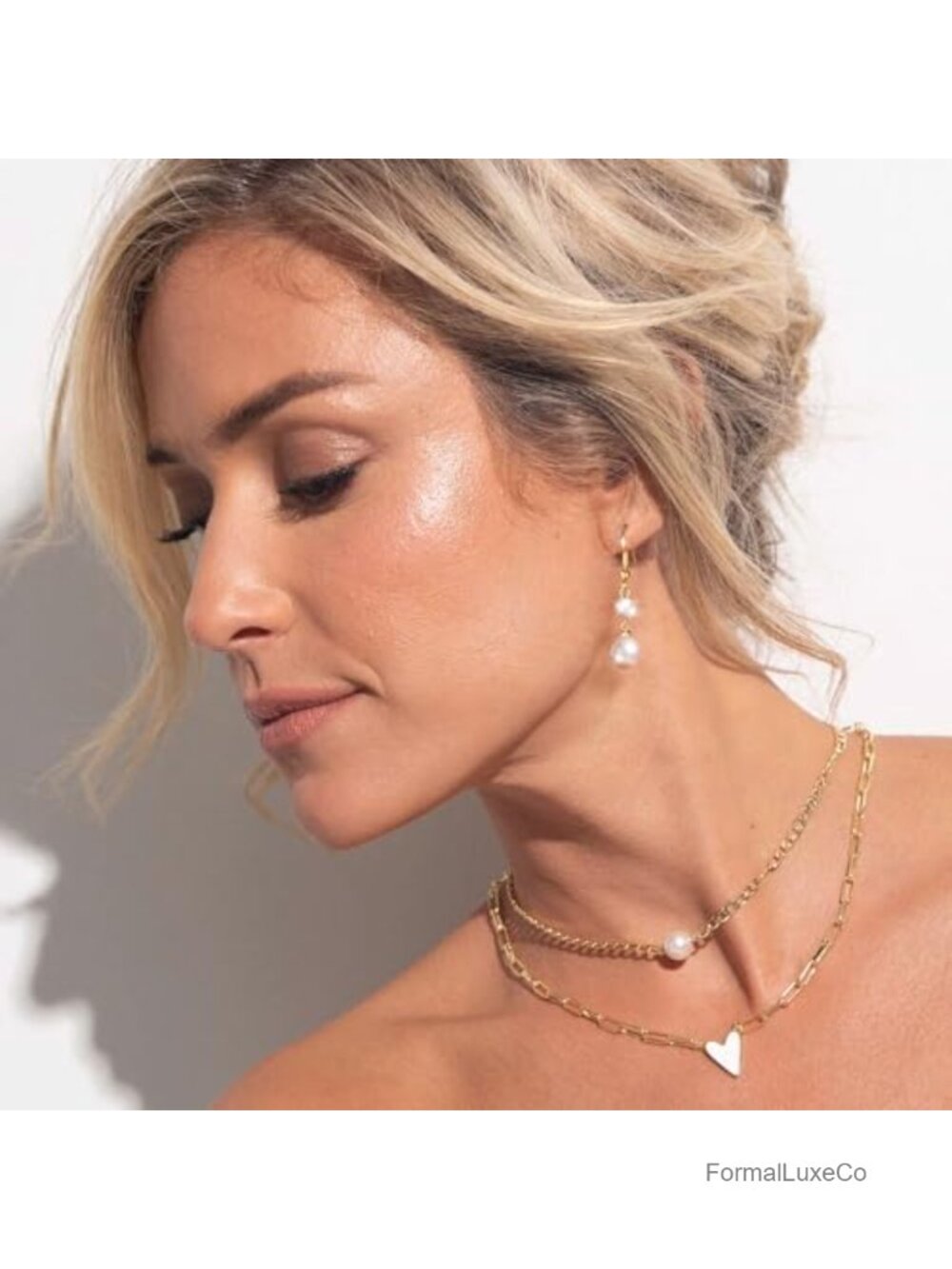 Gold Plated Freshwater Pearl Drop Stud Earrings Trendy Dangle Bridal Gift - Picture 4 of 6